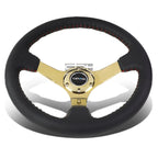 NRG 35cm Deep Dish Steering Wheel for Universal Fit (3" Deep, Gold Spokes)