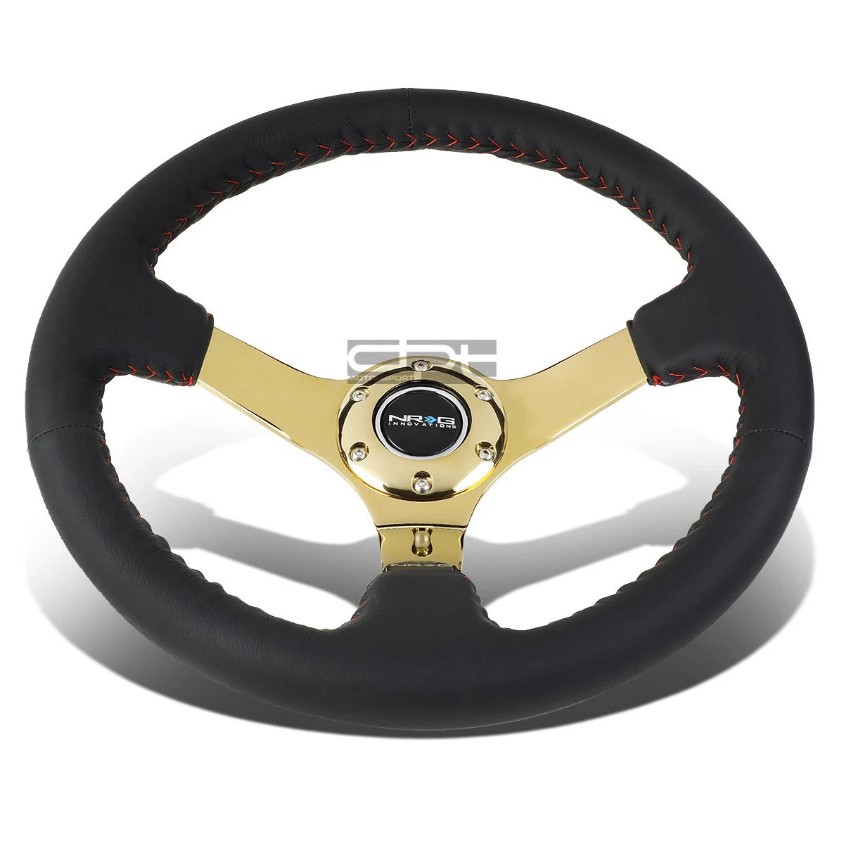 NRG 35cm Deep Dish Steering Wheel for Universal Fit (3" Deep, Gold Spokes)