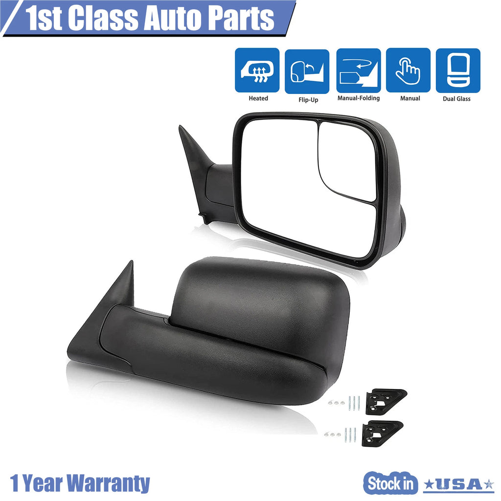 Pair Manual Towing Mirrors for Dodge Ram 1500 2500 3500 (1994–2002)