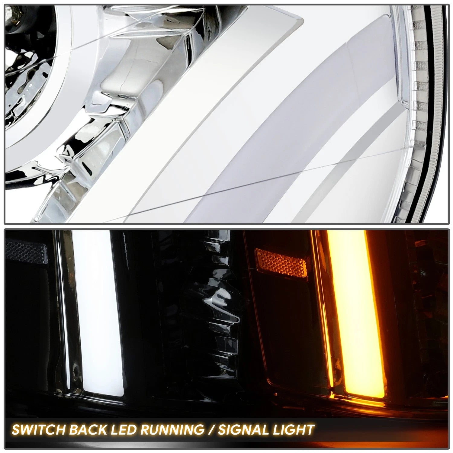 Projector Switchback Headlights for Cadillac Escalade ESV EXT (2007–2014) Chrome/Clear