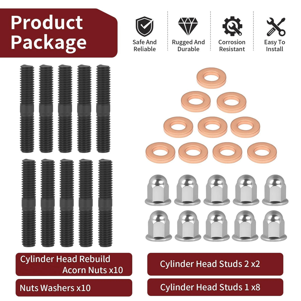 Cylinder Head Studs with Nuts and Washers for Yamaha Banshee 350 (1987-2006)