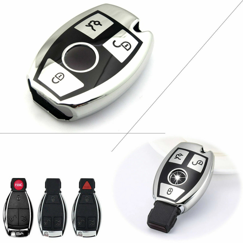 Full Protection Silver Keyless Cover Case for Mercedes-Benz (2007–2014)