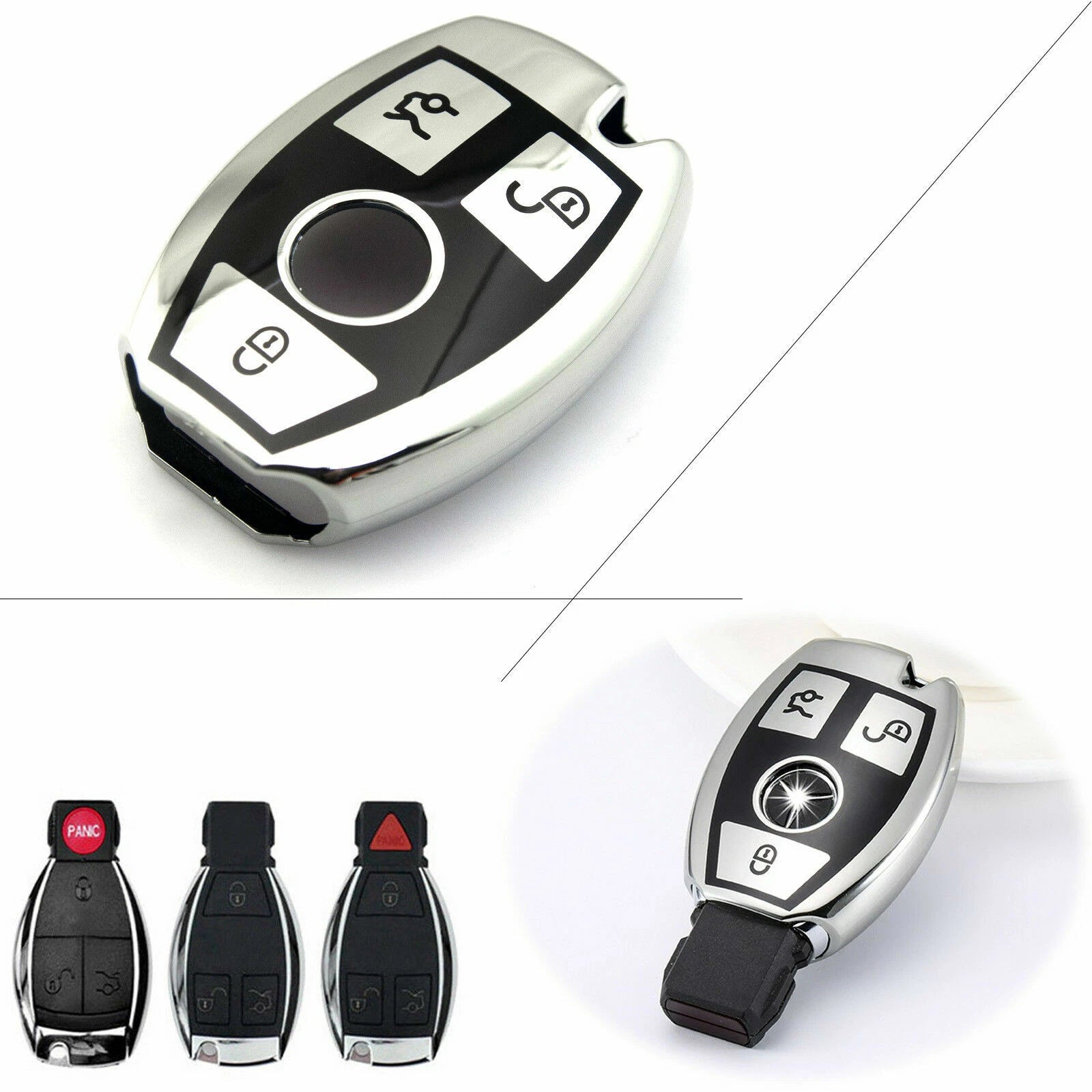 Full Protection Silver Keyless Cover Case for Mercedes-Benz (2007–2014)