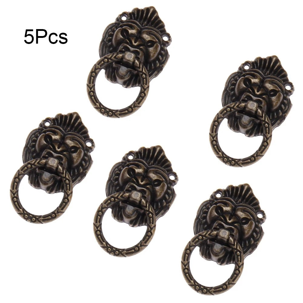 5Pcs Antique Bronze Lion Head Drawer Door Knob Pulls for Cabinets