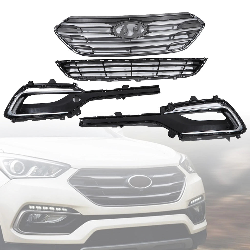 Set of 4 Front Grille and Fog Light Bezels for Hyundai Santa Fe Sport