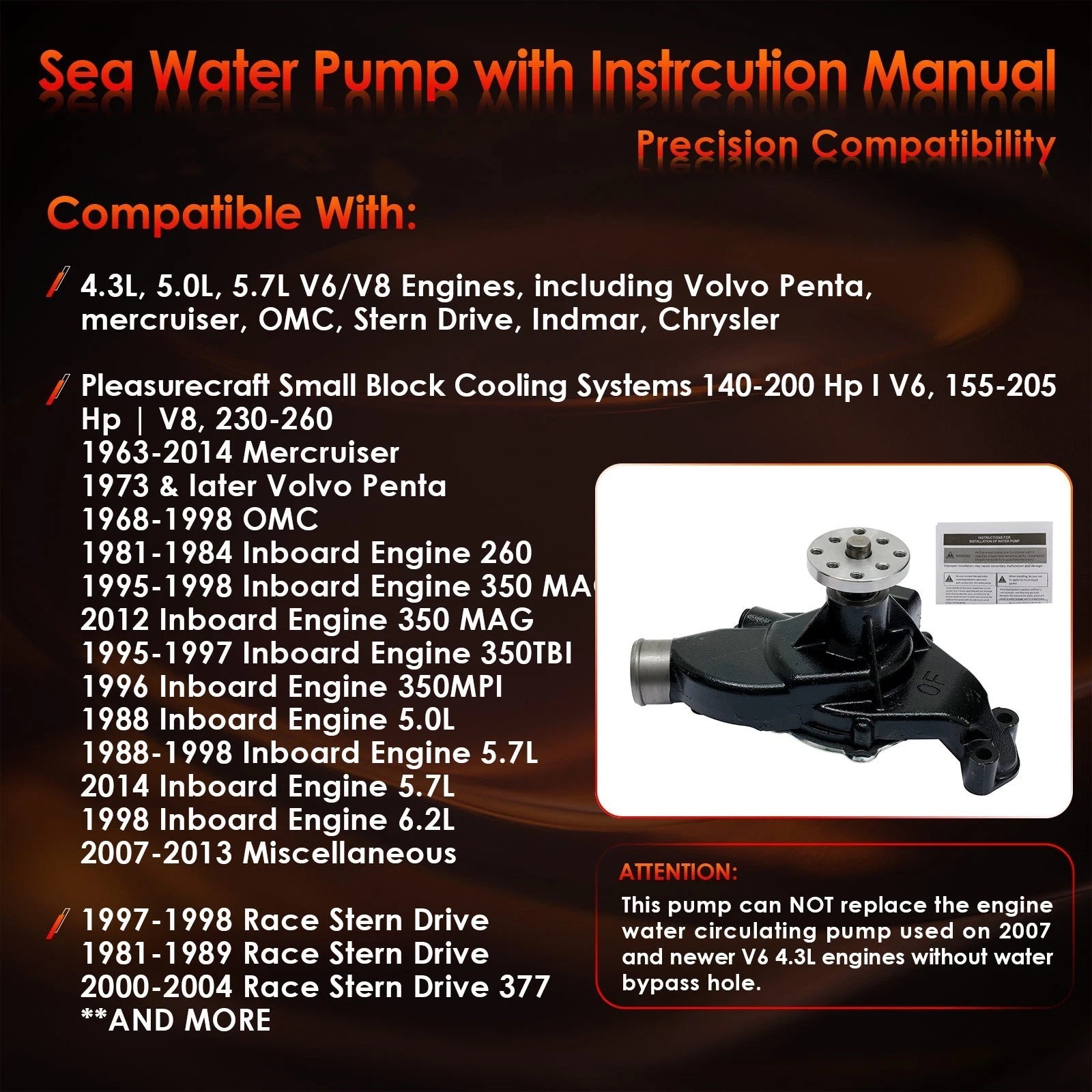 Sea Water Pump for Mercruiser OMC Stern Drive 4.3L 5.0L