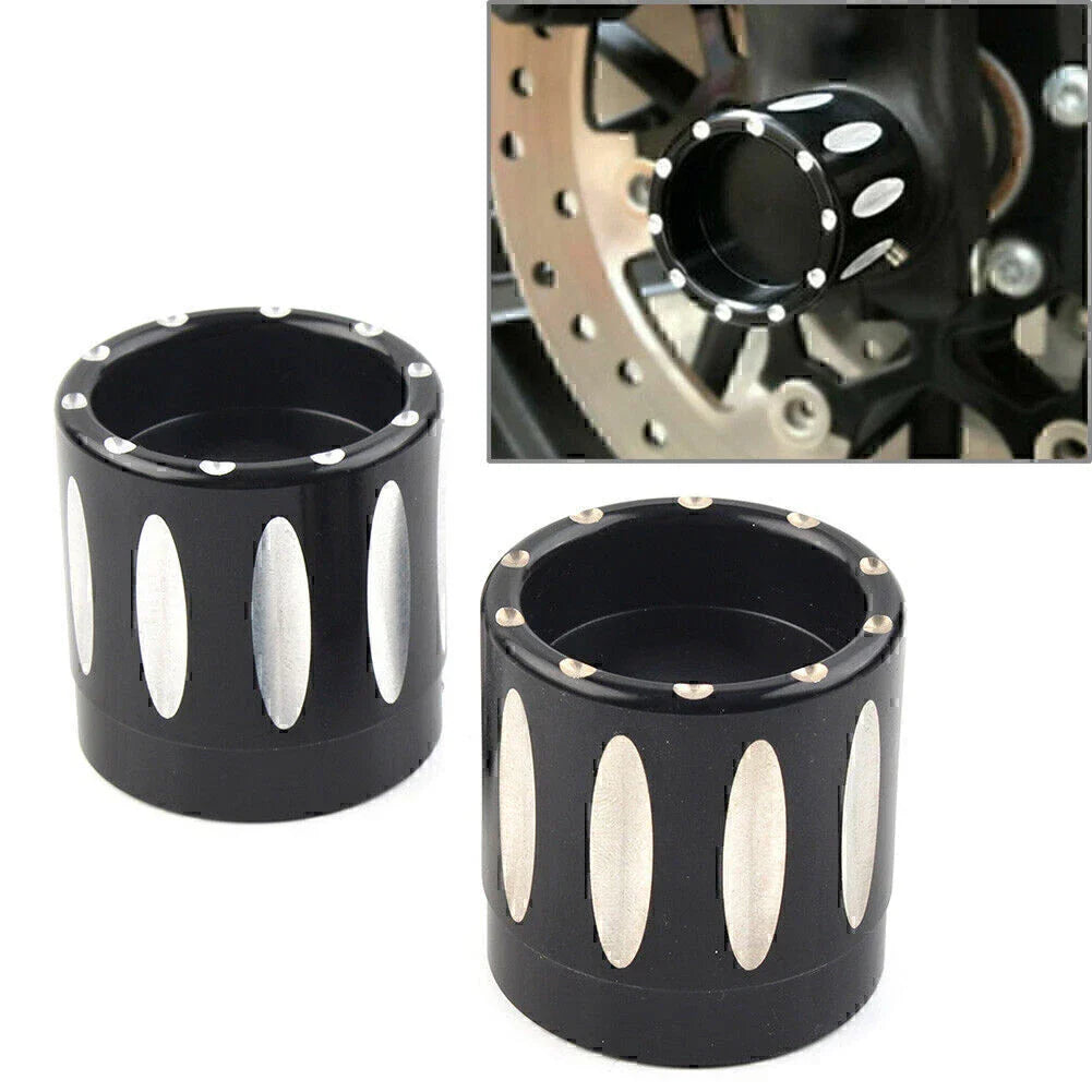 Black CNC Front Axle Nut Covers for Harley Touring Softail