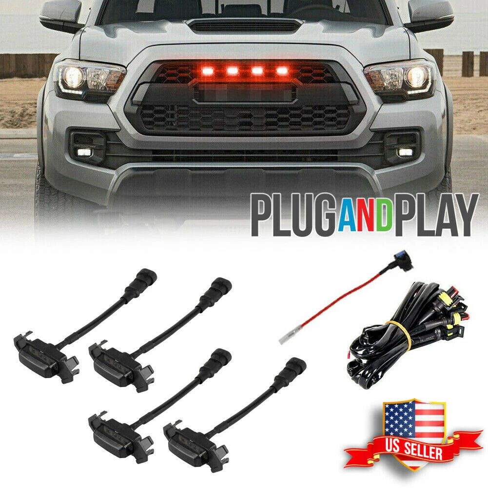 Smoked Lens Red LED Front Grille Lights for Toyota Tacoma (2016–2019)