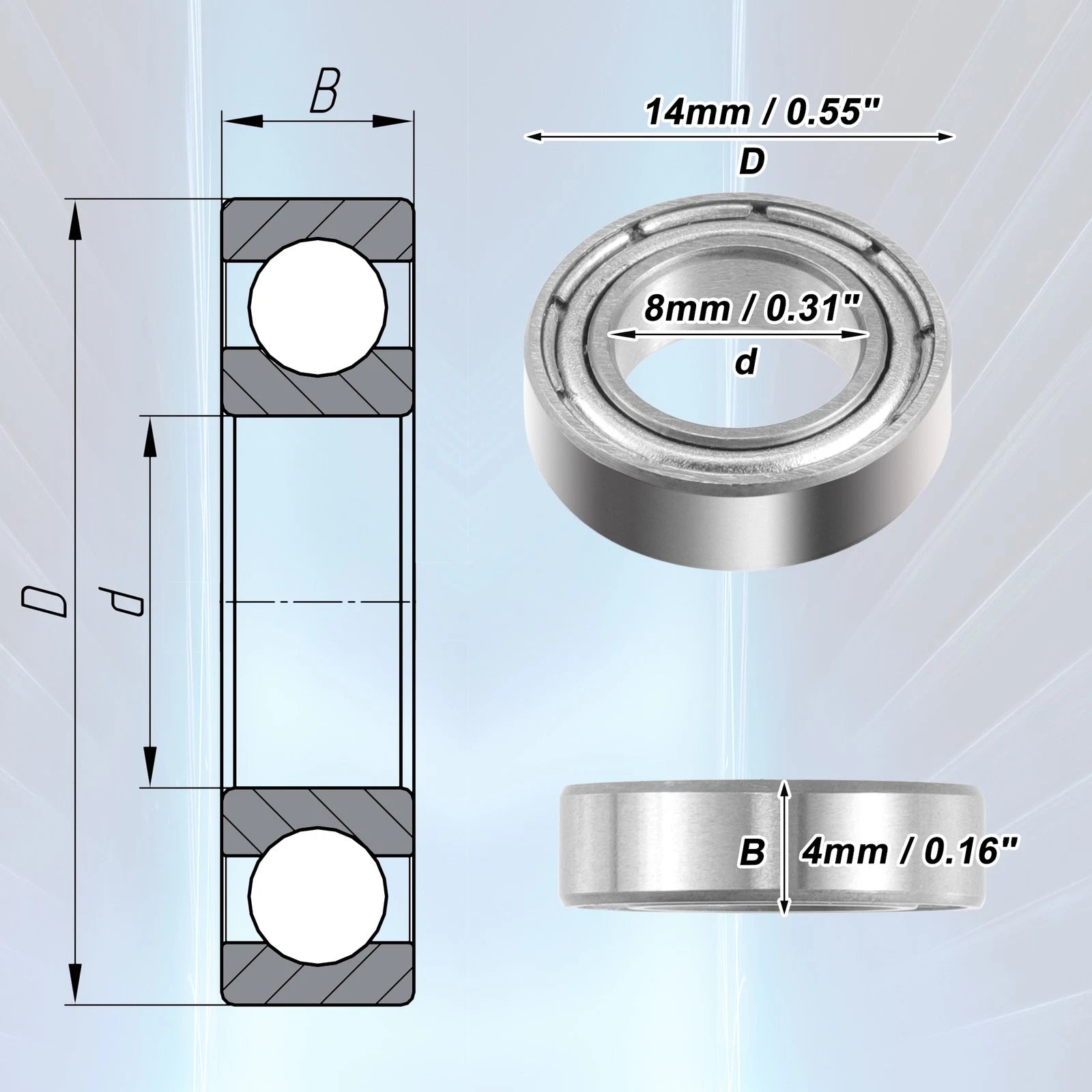 10 Pcs MR148ZZ Double Metal Shield Ball Bearings for Cars (8x14x4mm)