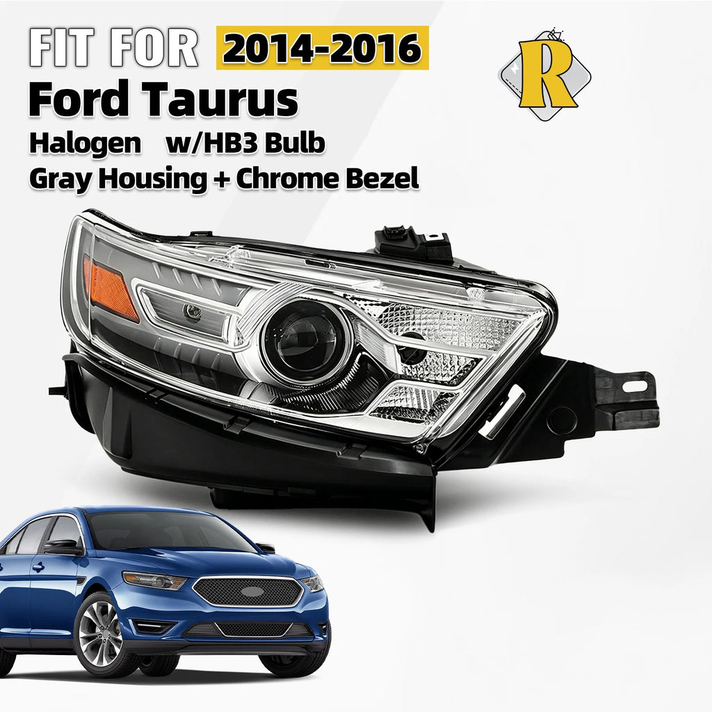 Halogen Headlight for Ford Taurus (2014–2016) RH with HB3 Bulb Gray Housing