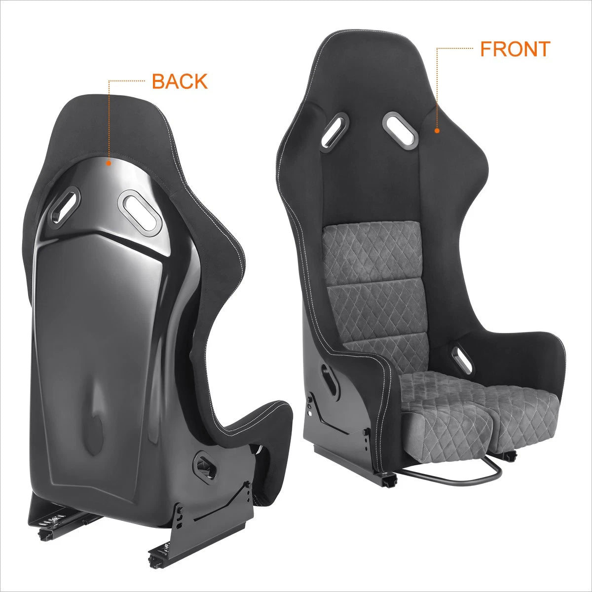 Pair Racing Bucket Seats for Universal Fit (Suede Leather, Grey)