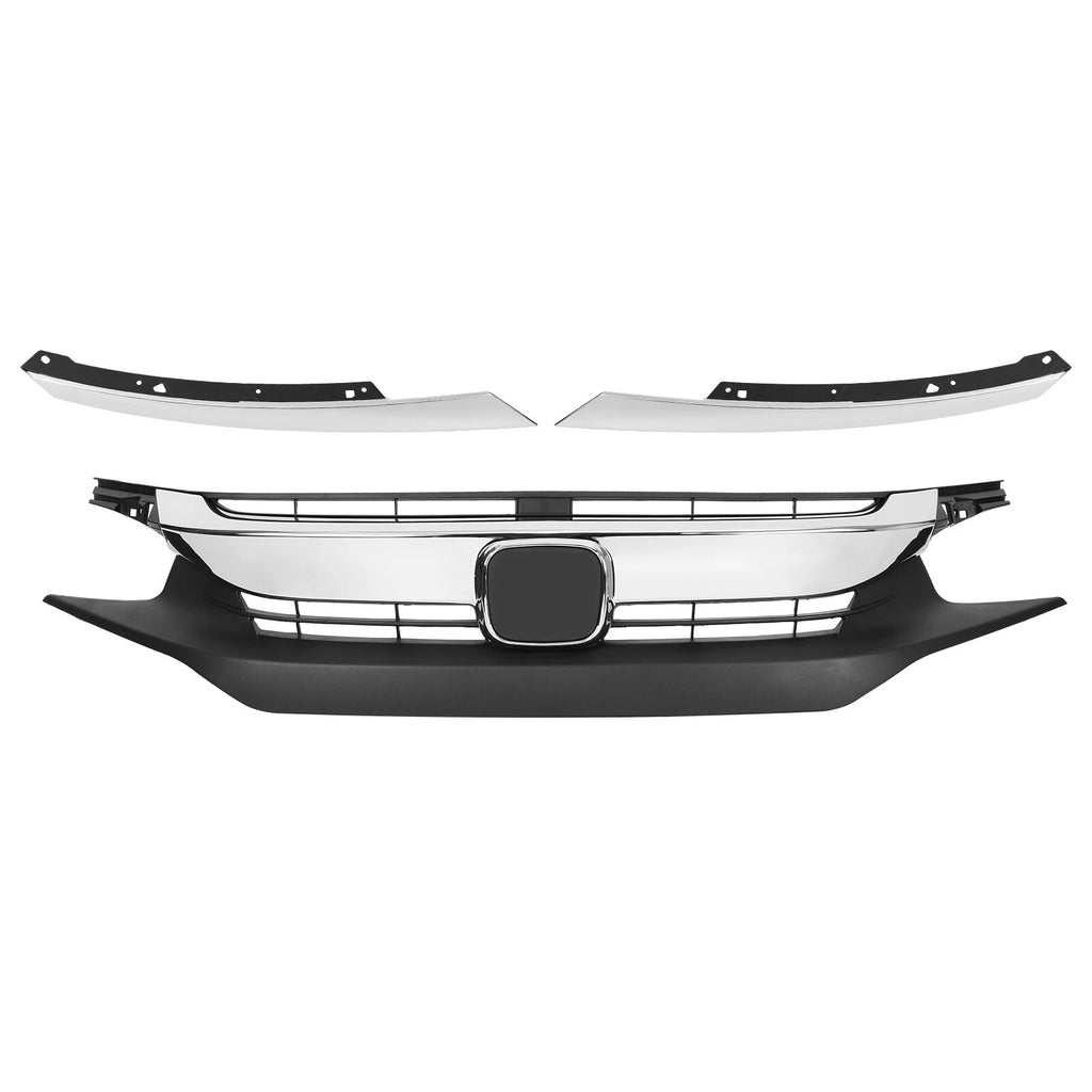 Front Upper Grille with Chrome Eyelid Molding for Honda Civic Sedan (2016–2018)