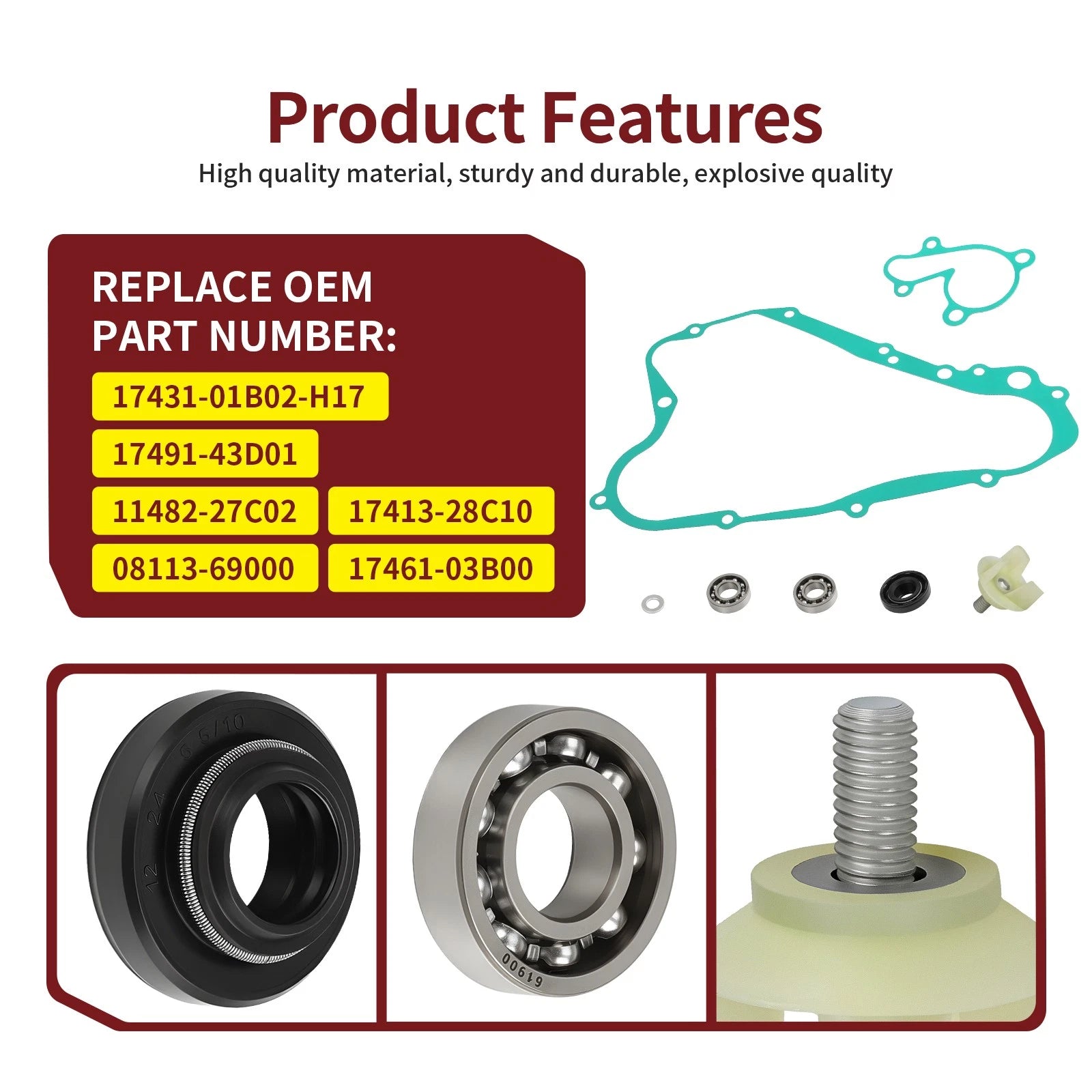 Water Pump Rebuild Kit for Suzuki RM125M (1989–1991) - Impeller, Shaft, Gasket, Bearing