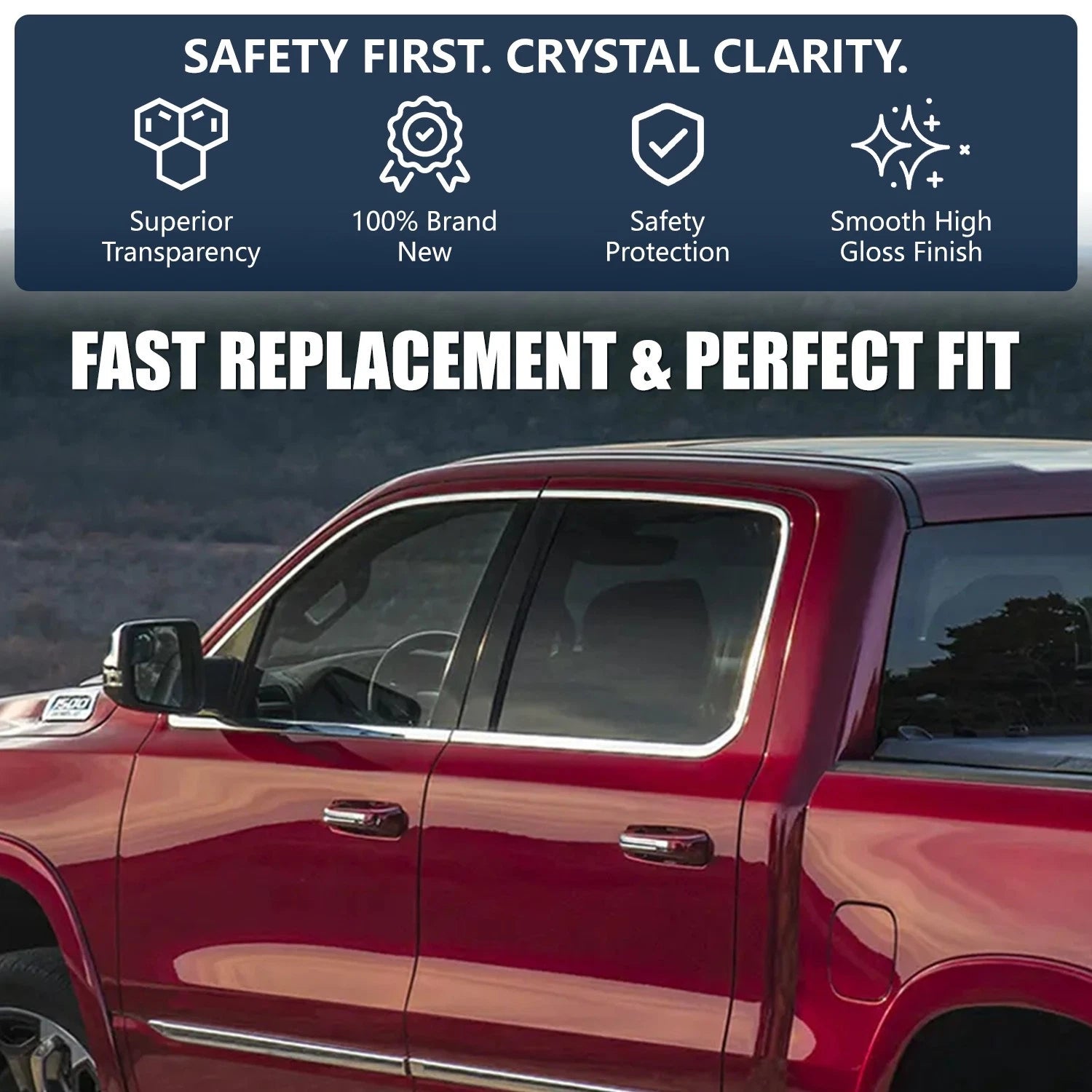 Front Driver Left Side Door Window Glass for Ram 1500 (2019–2026)