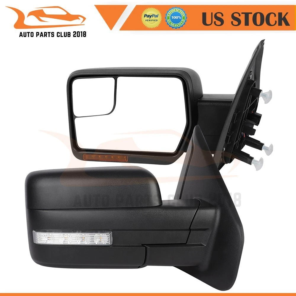 2X Power Heated Turn Signal Puddle Light Mirrors for Ford F150 (2004–2014)