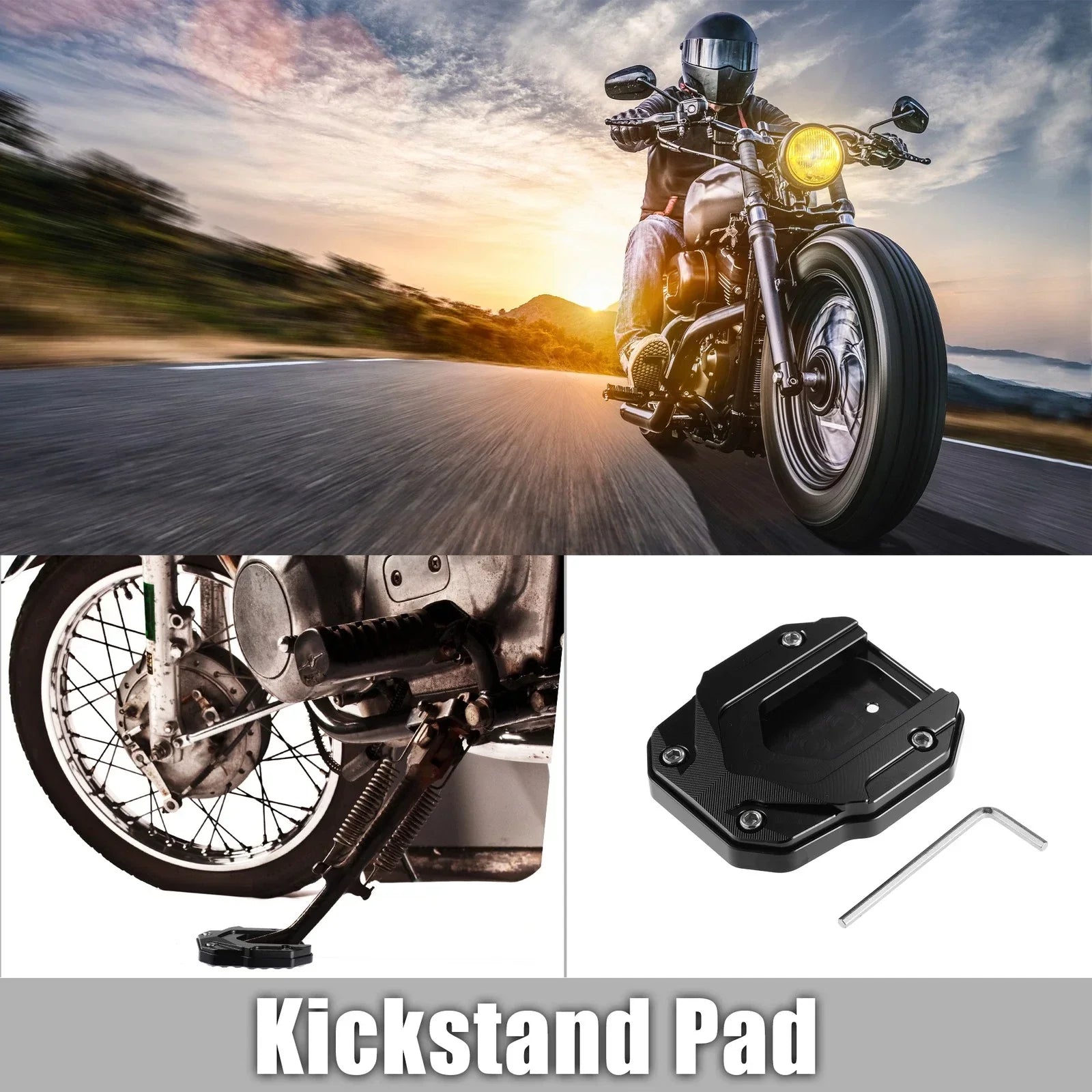 Aluminum Alloy Motorcycle Kickstand Plate Pad for BMW with Wrench Black