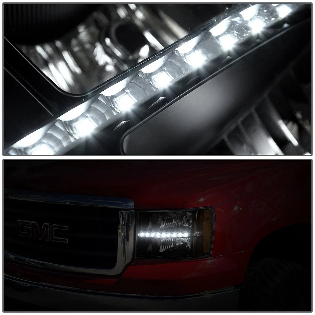 LED DRL Set for GMC Sierra 2007–2014 Black Housing Amber Side Headlight/Lamp