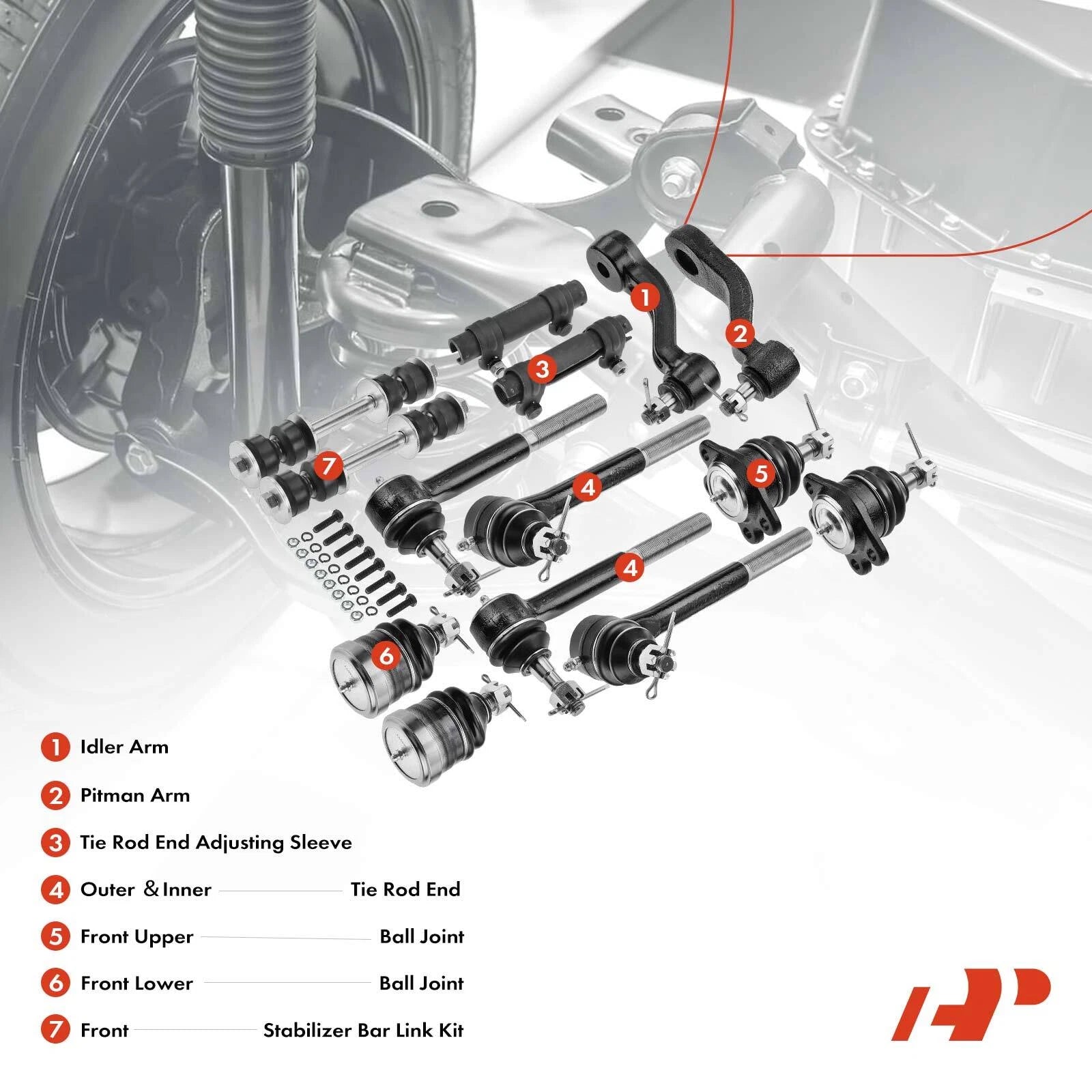 Set of 14 Idler Arm Pitman Arm Sway Bar Tie Rod Ball Joints for Chevy Tahoe