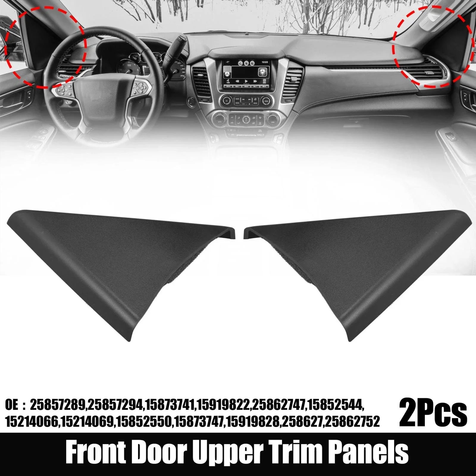 2 x Front Door Upper Trim Panels for Chevy Silverado & GMC Sierra