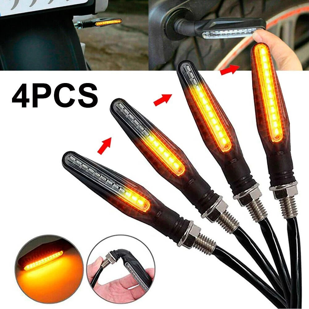 4X Sequential Flowing LED Turn Signal Indicator Lights for Motorcycle
