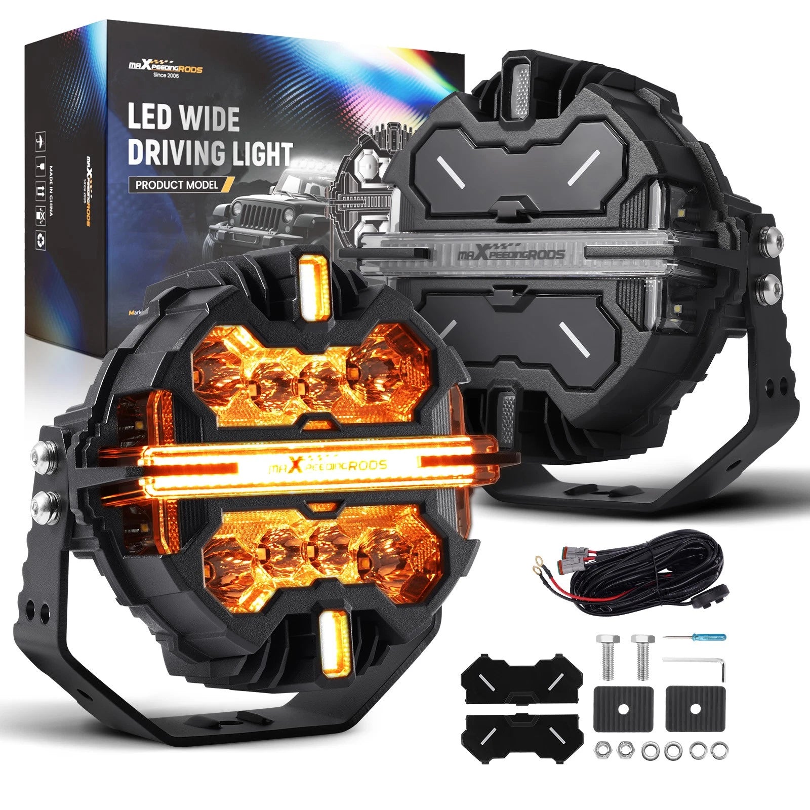 LED Light Pods 7" for Off Road Vehicles (12V, 332W, RGB, White, Amber)