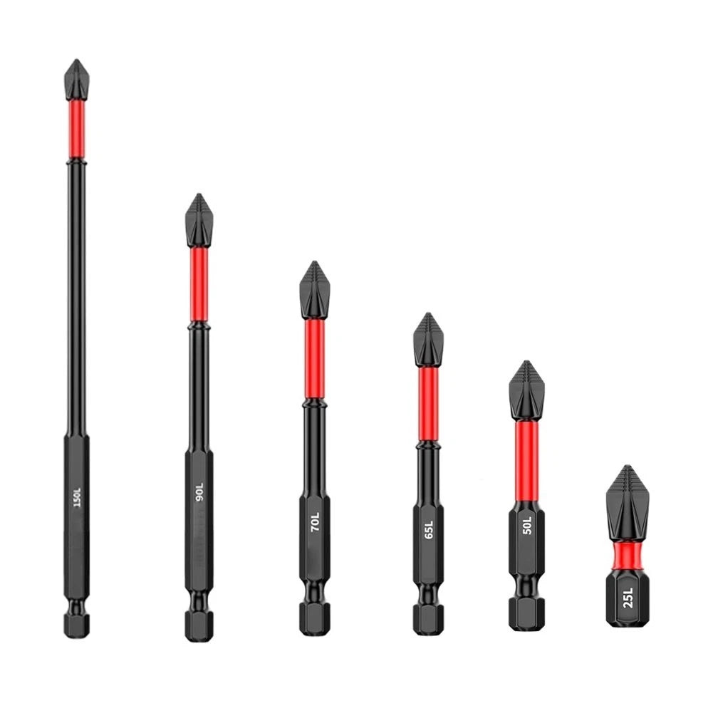 Set of 6 PH2 Magnetic Cross Screwdriver Bits for Automotive Use