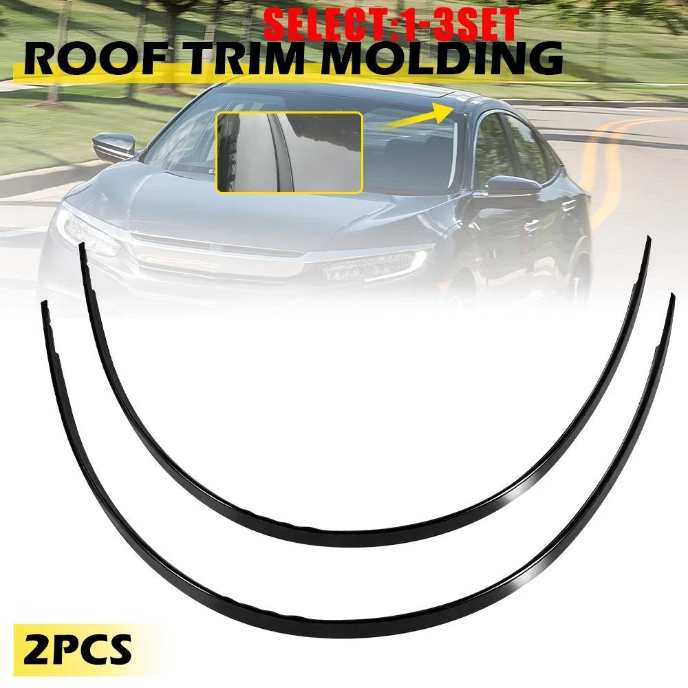 Set of 2 Upper Roof Trim Molding for Honda Civic (2016–2021) Black Rubber