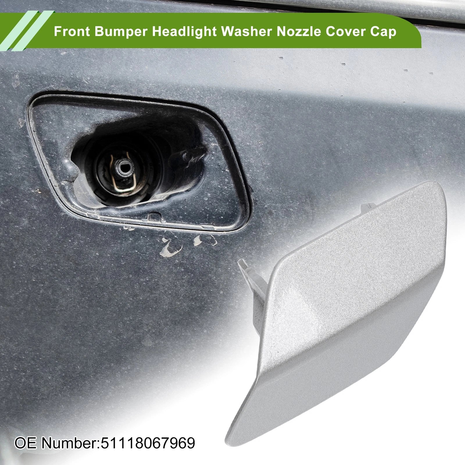 Front Left Washer Nozzle Cover Cap No. 51118067969 for BMW 320i (2013–2018) Silver