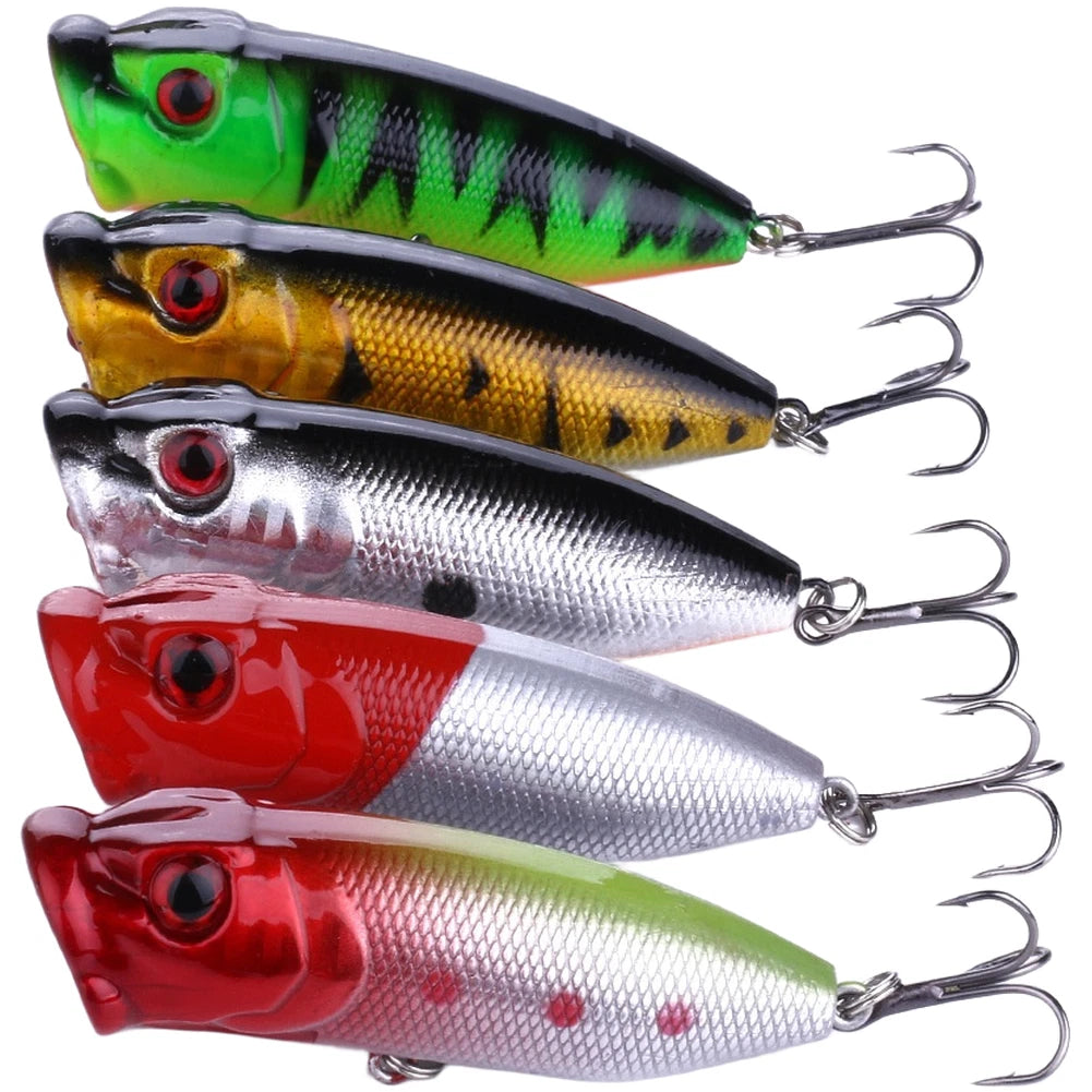 6.5cm 12g Hard Bait Topwater Popper Fishing Lure with 6 Hooks