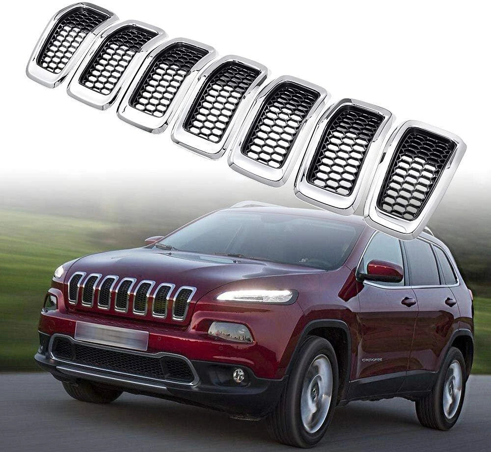 7x Chrome Front Bumper Grille Insert Honeycomb Mesh for Jeep Cherokee (2014–2018)
