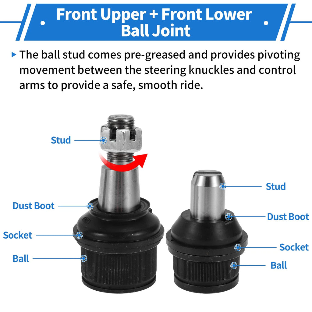 Set of 4 Front Upper & Lower Ball Joints for Ford E-150 (2007–2014) No.K80196/K80197