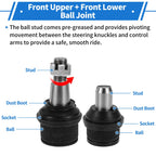 Set of 4 Front Upper & Lower Ball Joints for Ford E-150 (2007–2014) No.K80196/K80197