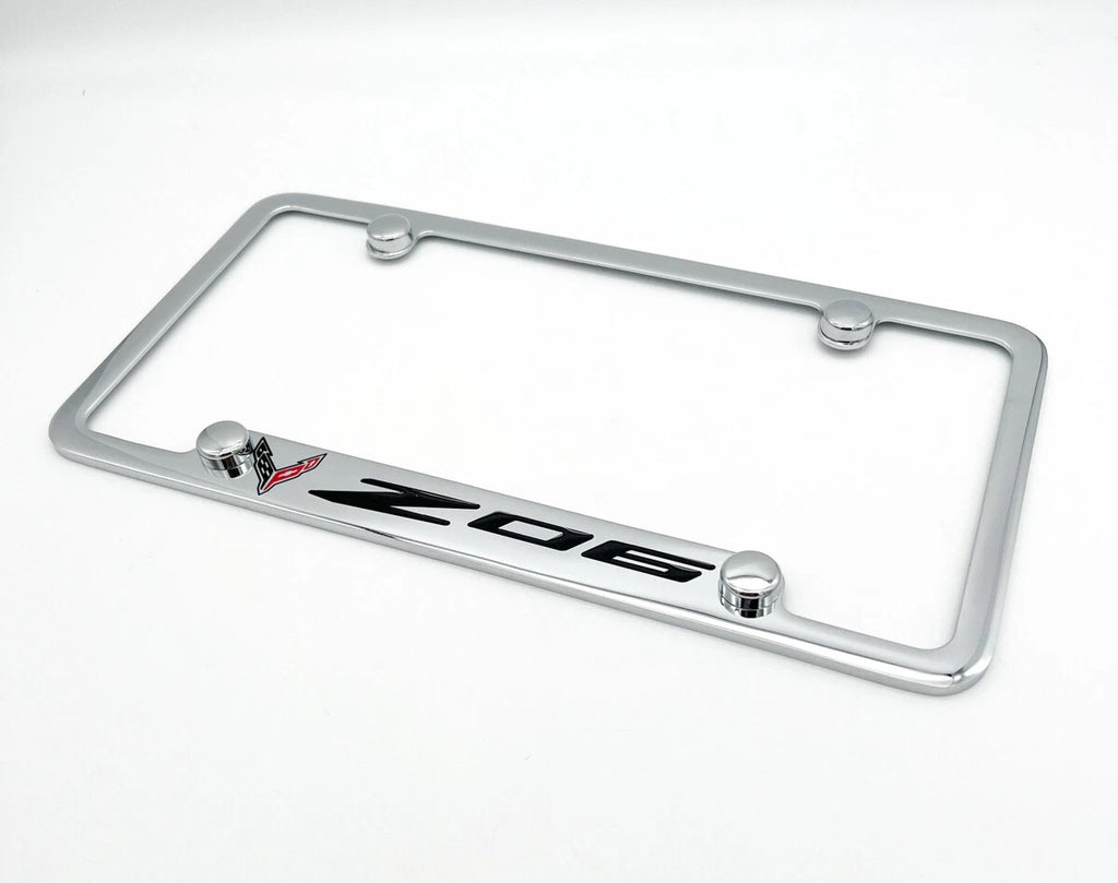 Chrome License Plate Frame with Chevy Corvette Logo for C8 Z06 (2020–2024)