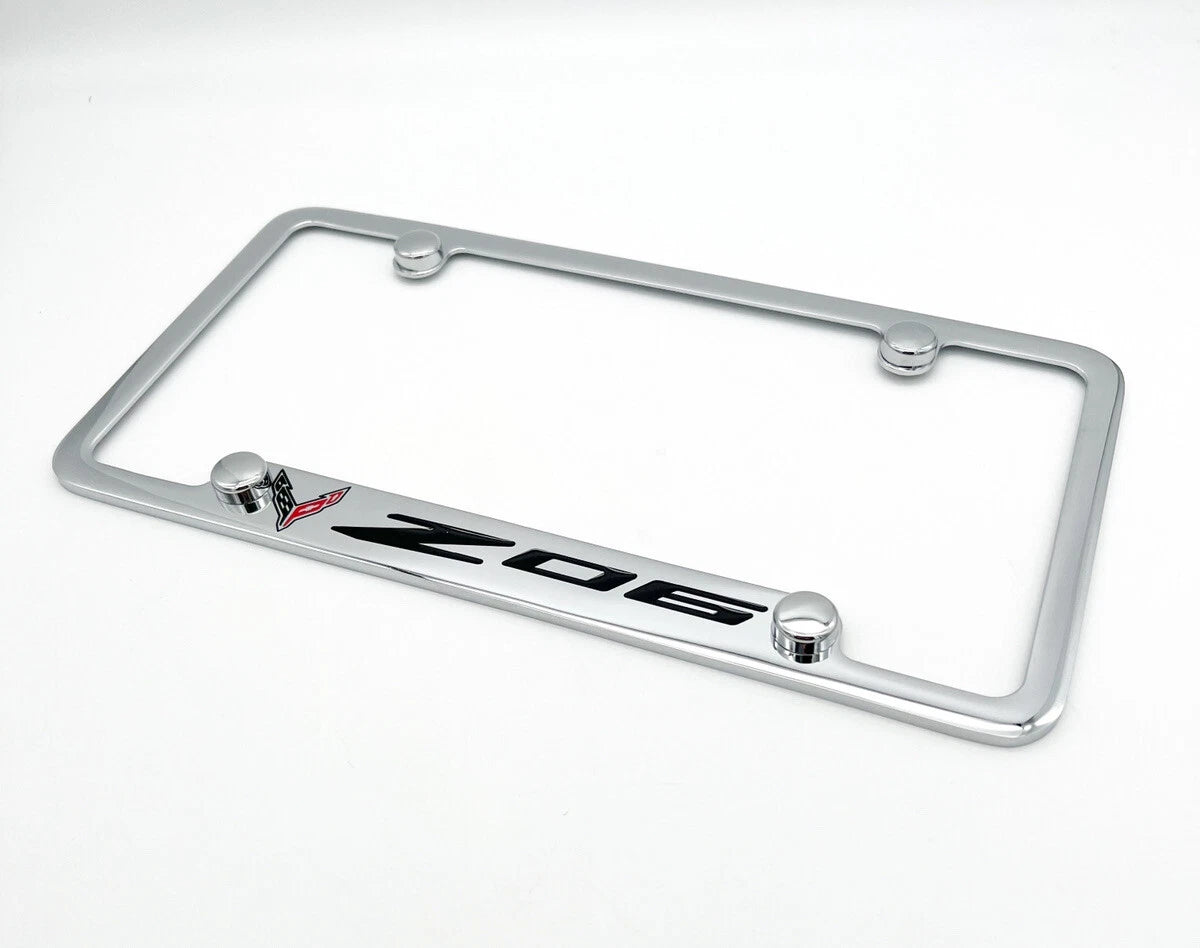 Chrome License Plate Frame with Chevy Corvette Logo for C8 Z06 (2020–2024)