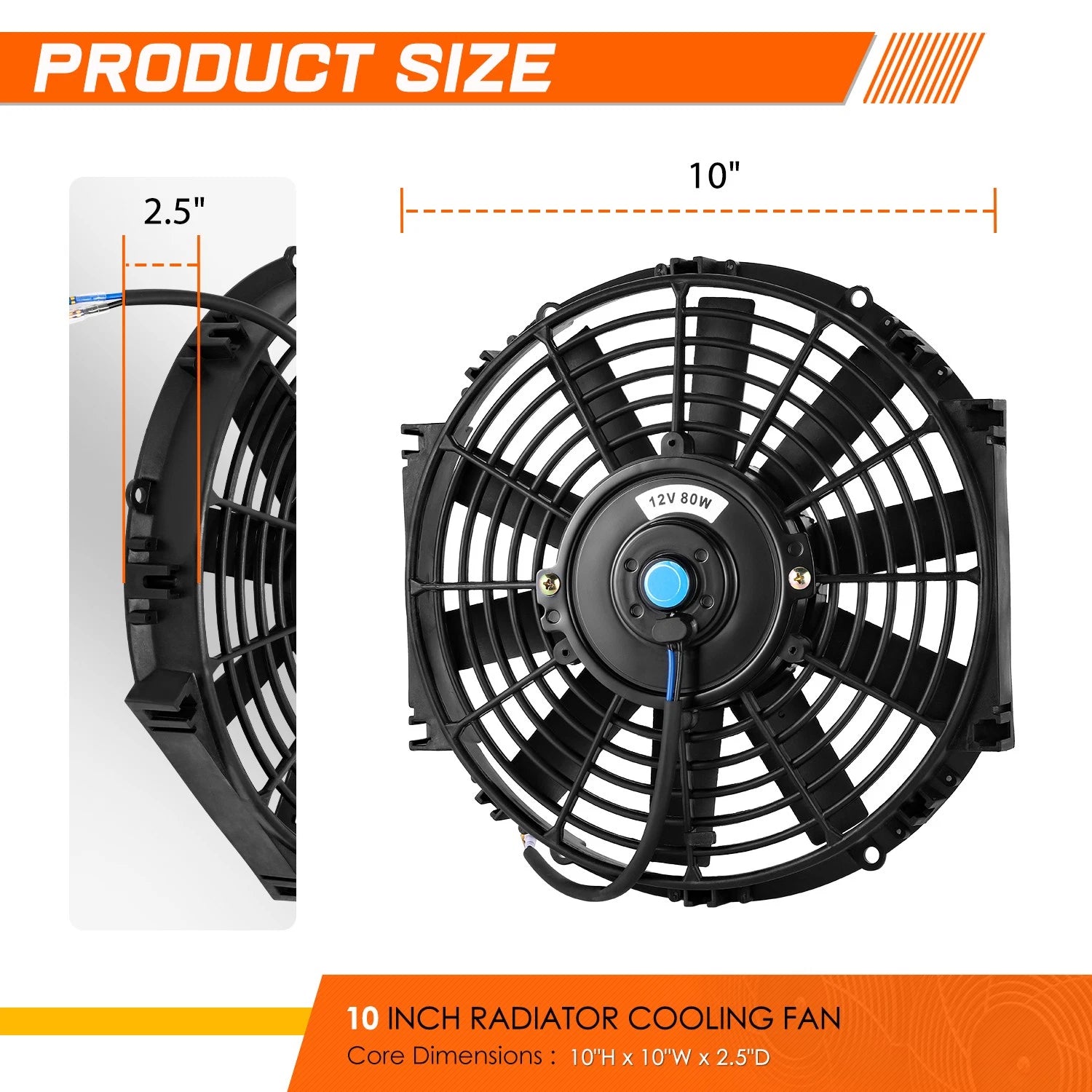 2X 10" Electric Radiator Cooling Fan for Universal Applications (12V)