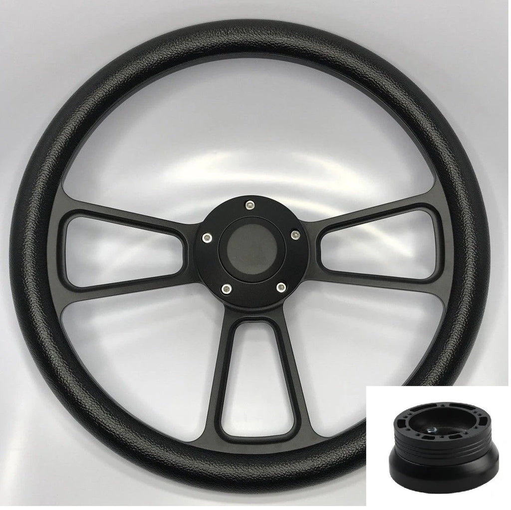 Billet Steering Wheel 14 Inch Black Wrap for Universal Fit Vehicles (—)