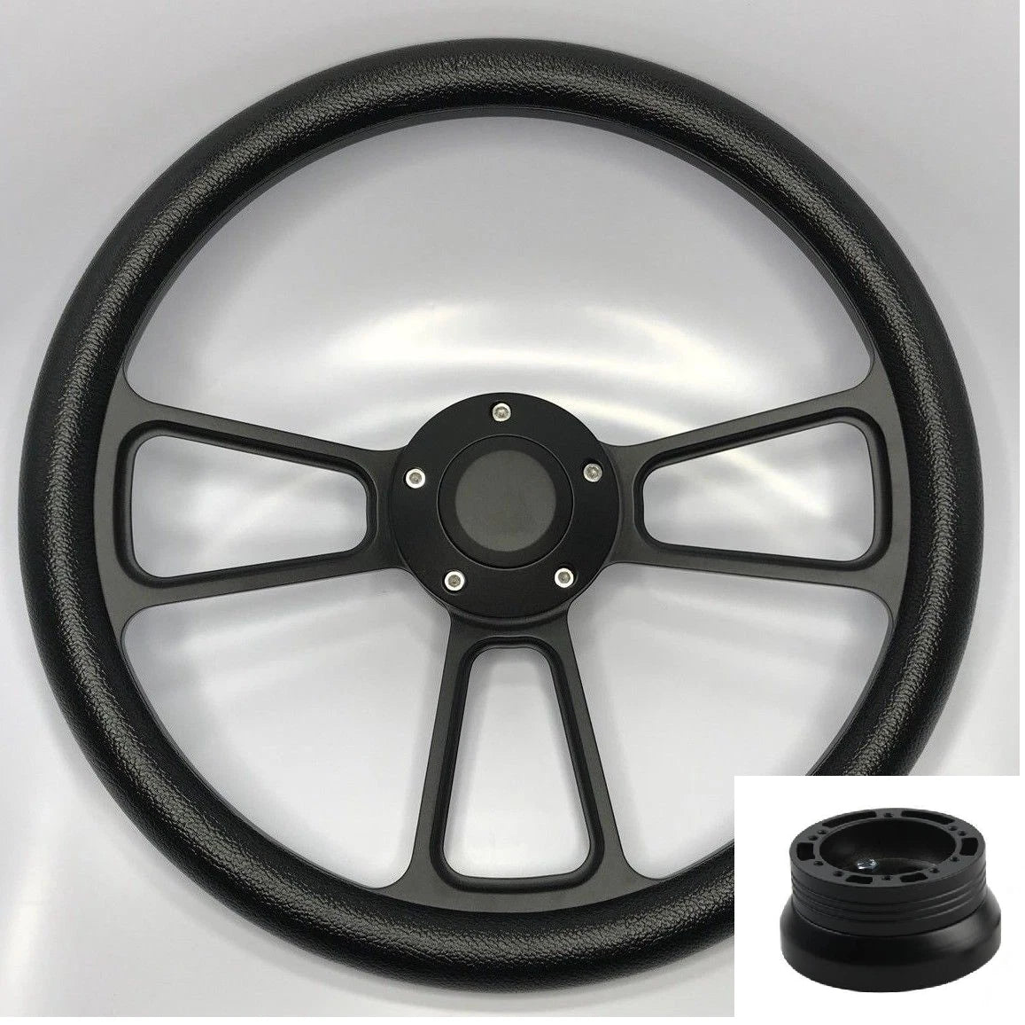 Billet Steering Wheel 14 Inch Black Wrap for Universal Fit Vehicles (—)