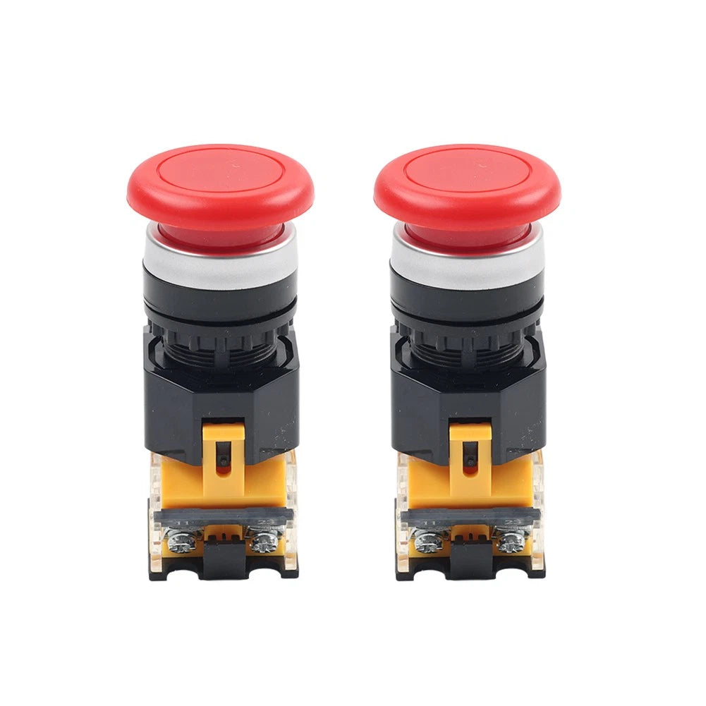 2X 22mm Mushroom Momentary Push Button Switch Red 1NC/NO DC220V