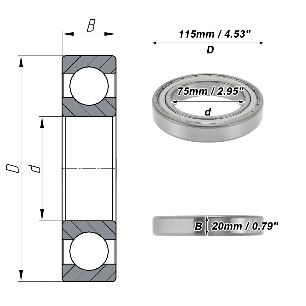 Deep Groove Ball Bearing 6015ZZ for Scooter Skateboard Wheel (P6, 75x115x20mm)