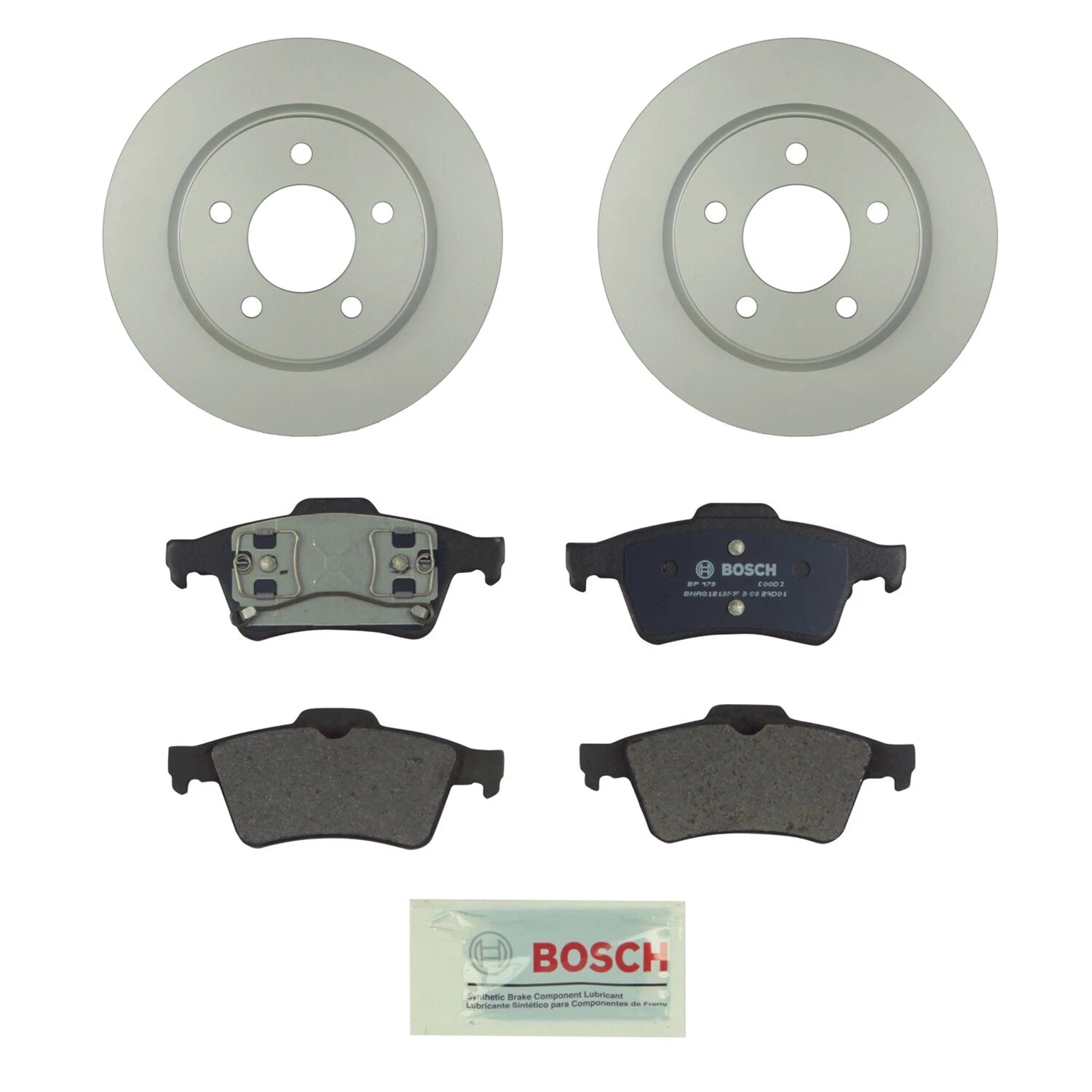 Set of 2 Bosch Rear Solid Rotors & Semi-Metal Disc Brake Pads for Mazda 3