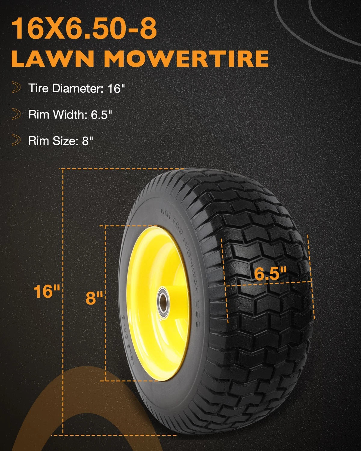 2X 16x6.50-8 Flat Free Tire Wheel Set w/ Bearings for Garden Tractor Mower