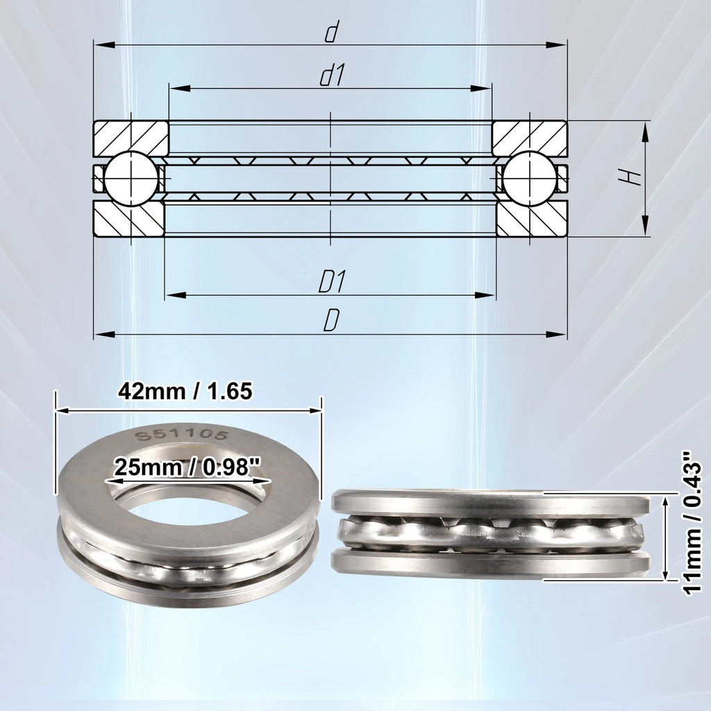 2 Pcs S51105 Thrust Ball Bearing for Various Models (25x42x11mm)