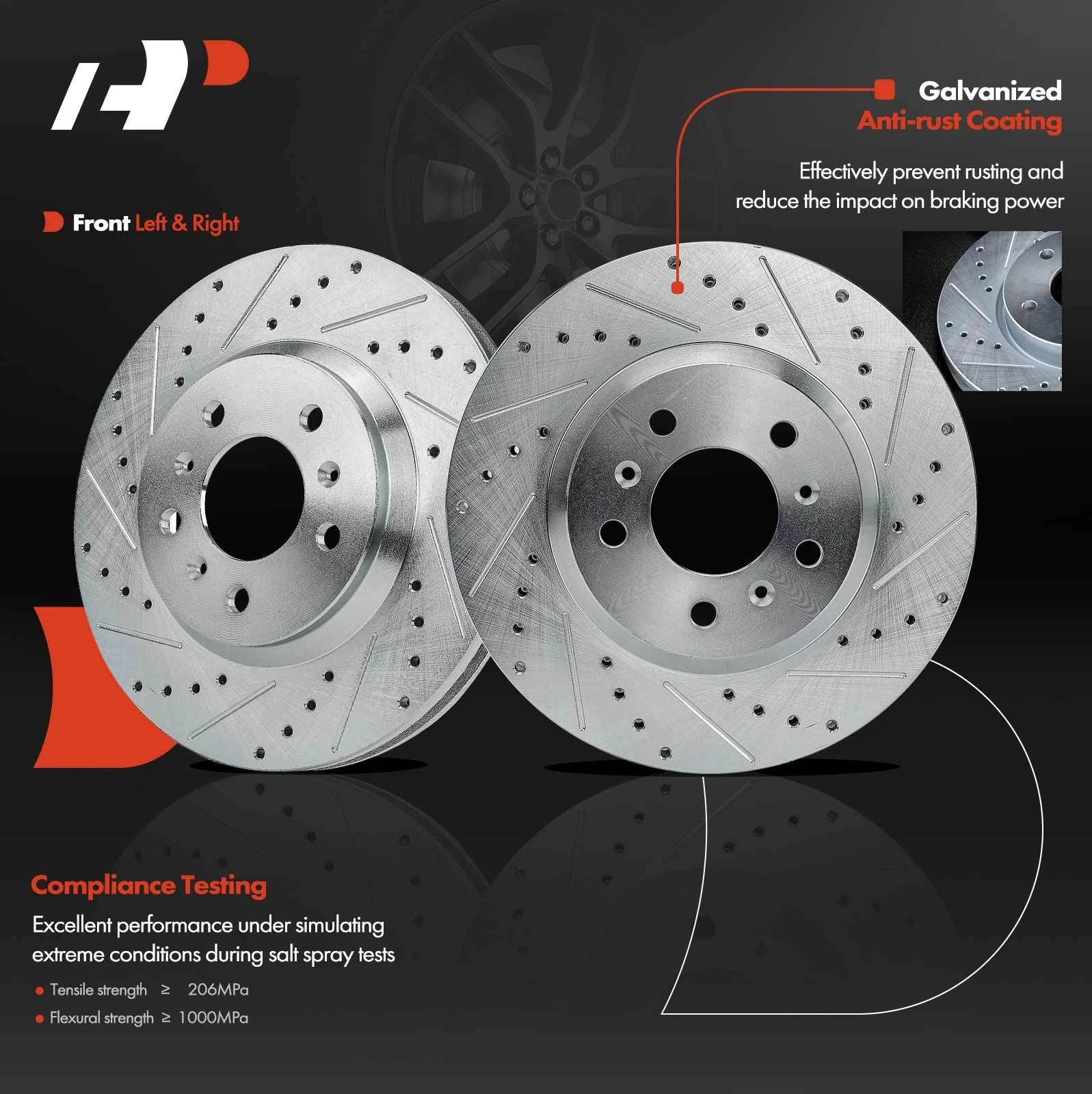 Front Drilled Brake Rotors for Chevy Impala, Buick Lucerne (2006-2013)