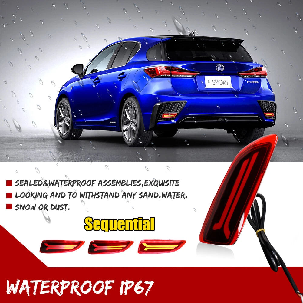 Red LED Rear Reflector Brake Signal Lights for Toyota Corolla Lexus CT200h (2011–2013)