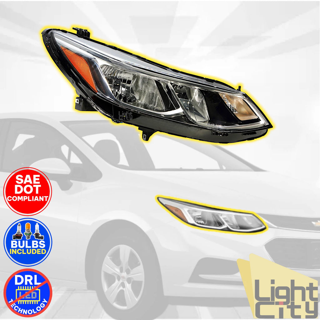 Passenger Headlight for Chevrolet Cruze (2016–2019) RH, Halogen, Bulb