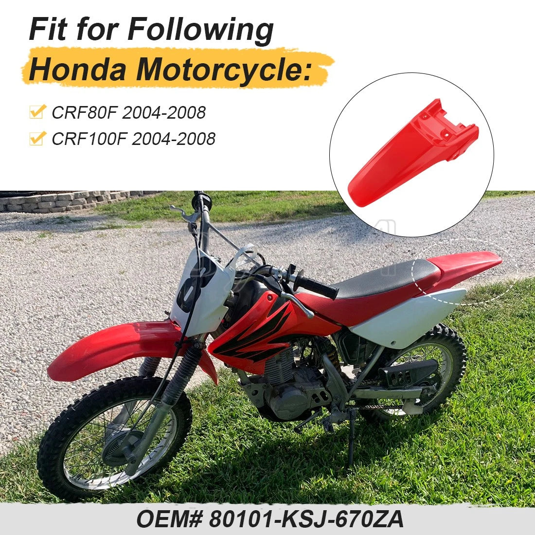 Fender Mud Guard for Honda CRF80F CRF100F (2004–2008) 80101-KSJ-670ZA