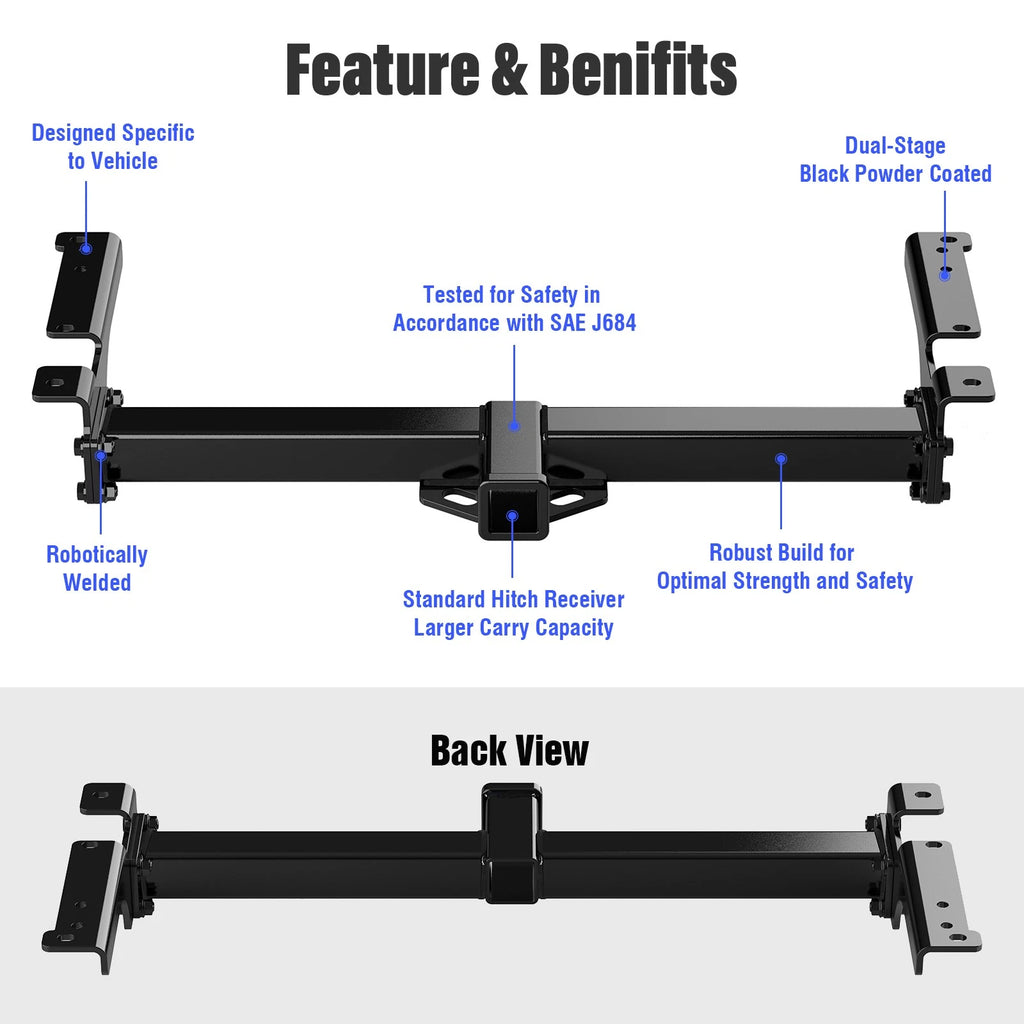 2 Inch Receiver Trailer Towing Hitch for Ford E-150 E-250 E-350 (1992-2014)