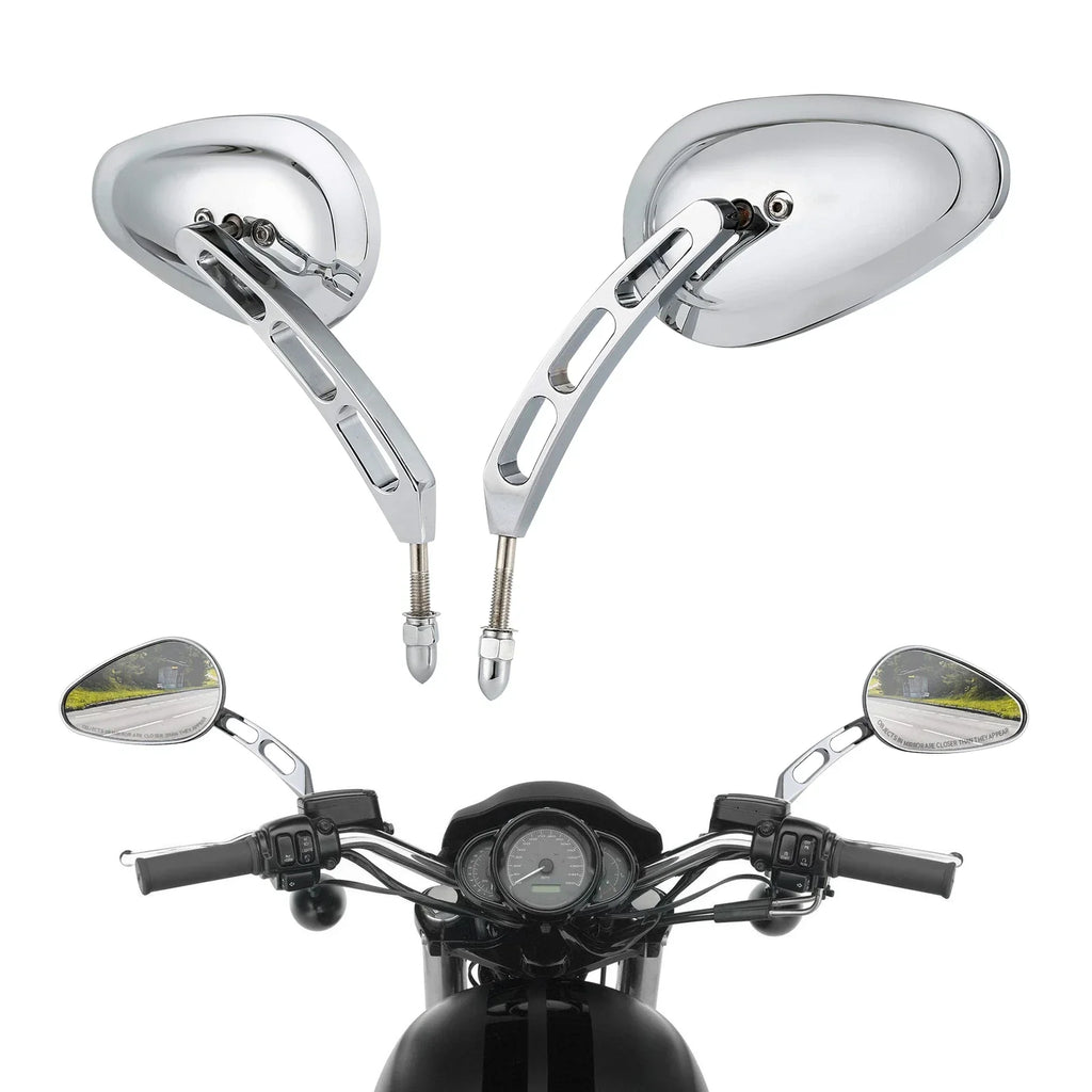 8mm Chrome Rearview Mirrors for Harley Touring Sportster 883 1200 Dyna (2004-2023)