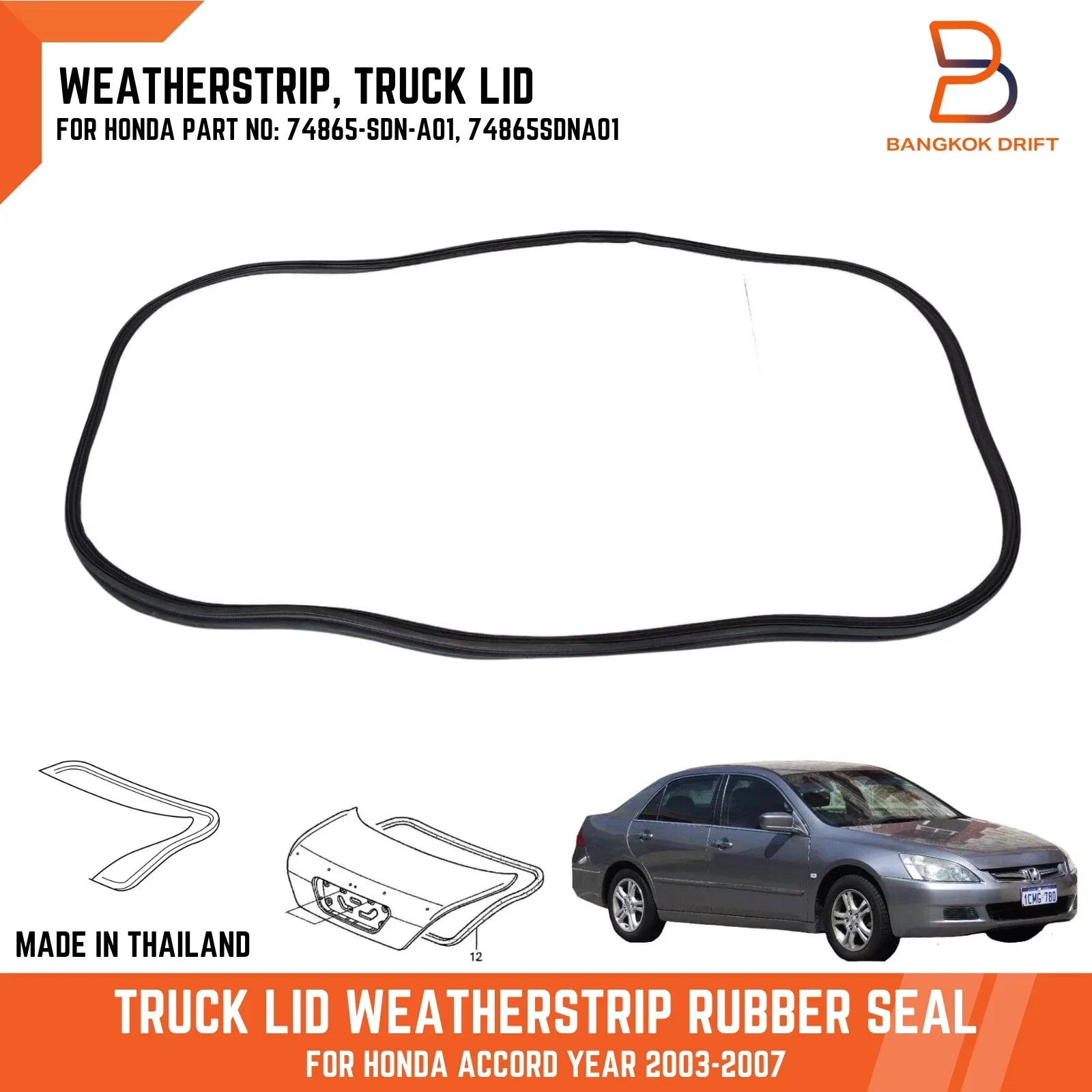 Trunk Lid Rubber Weatherstrip Seal for Honda Accord CM5 CM6 (2002-2006)