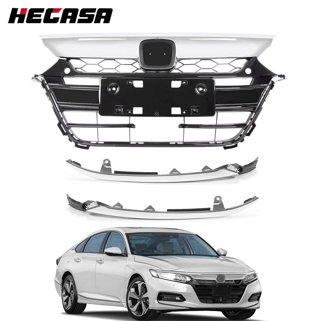Front Bumper Grille for Honda Accord (2018–2019) Black with Chrome Molding